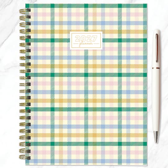 2027 Pastel Plaid Medium Weekly Monthly Planner